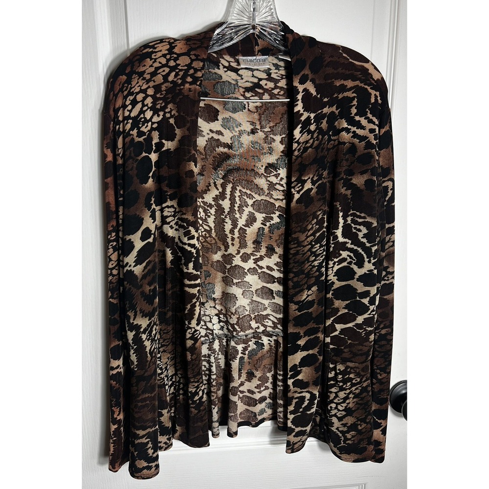 Chicos Travelers Open Cardigan Size 2 or US L/12 Long‎ Sleeve Ruffled Bottom